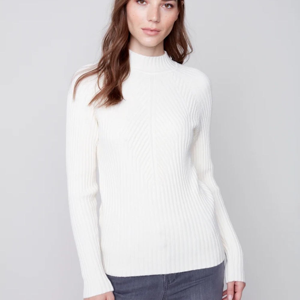 NWT CHARLIE B White Mock Neck Pullover Sweater